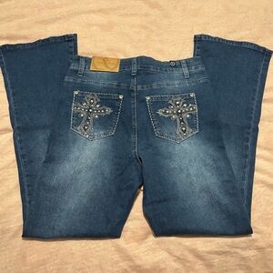 NWT Our Republic For All Medium Blue High Rise Boot Cut Jeans Rhinestone Studded